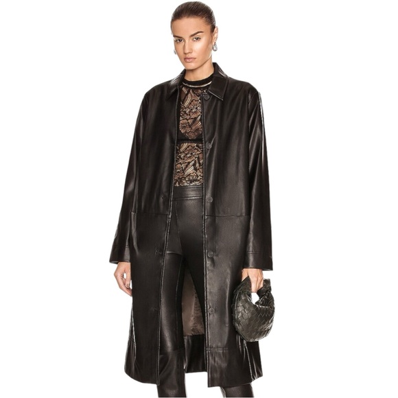 STAUD Maura Coat - Solid Black Vegan Faux Leather Long Coat sz M - Picture 1 of 16